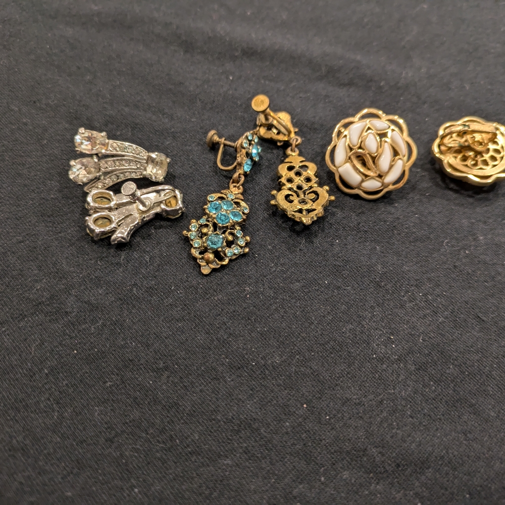 Lot Of 3 Gold and Silver Intricate Vintage Clips On Earrings